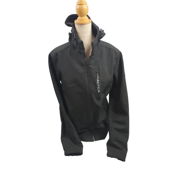 Nautica Black Hooded Softshell Jacket Zip-Up Ladies S - Picture 3 of 12